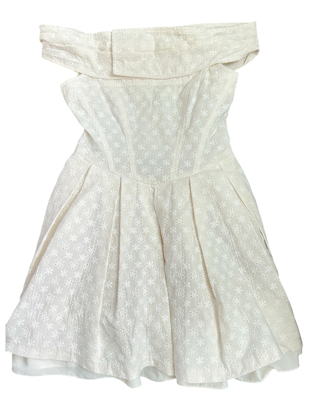 Girls Off-Shoulder Eyelet Party Dress in Cream White